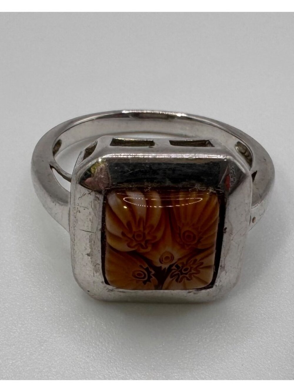 Signed Alan K 925 Millefiori Glass Ring Size 9.5 Sterling Silver Vintage - Picture 4 of 8